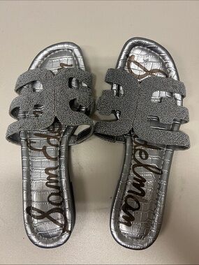 Sam Edelman Metallic Silver Beaded Slide Sandals